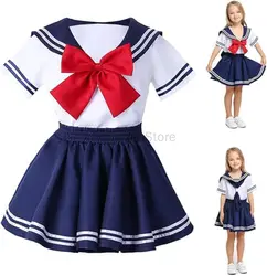 Anime Kids Girl's Japan School Uniform Sailor Dress Halloween Cosplay Costume Kawaii Cosplay Navy Outfit Suit