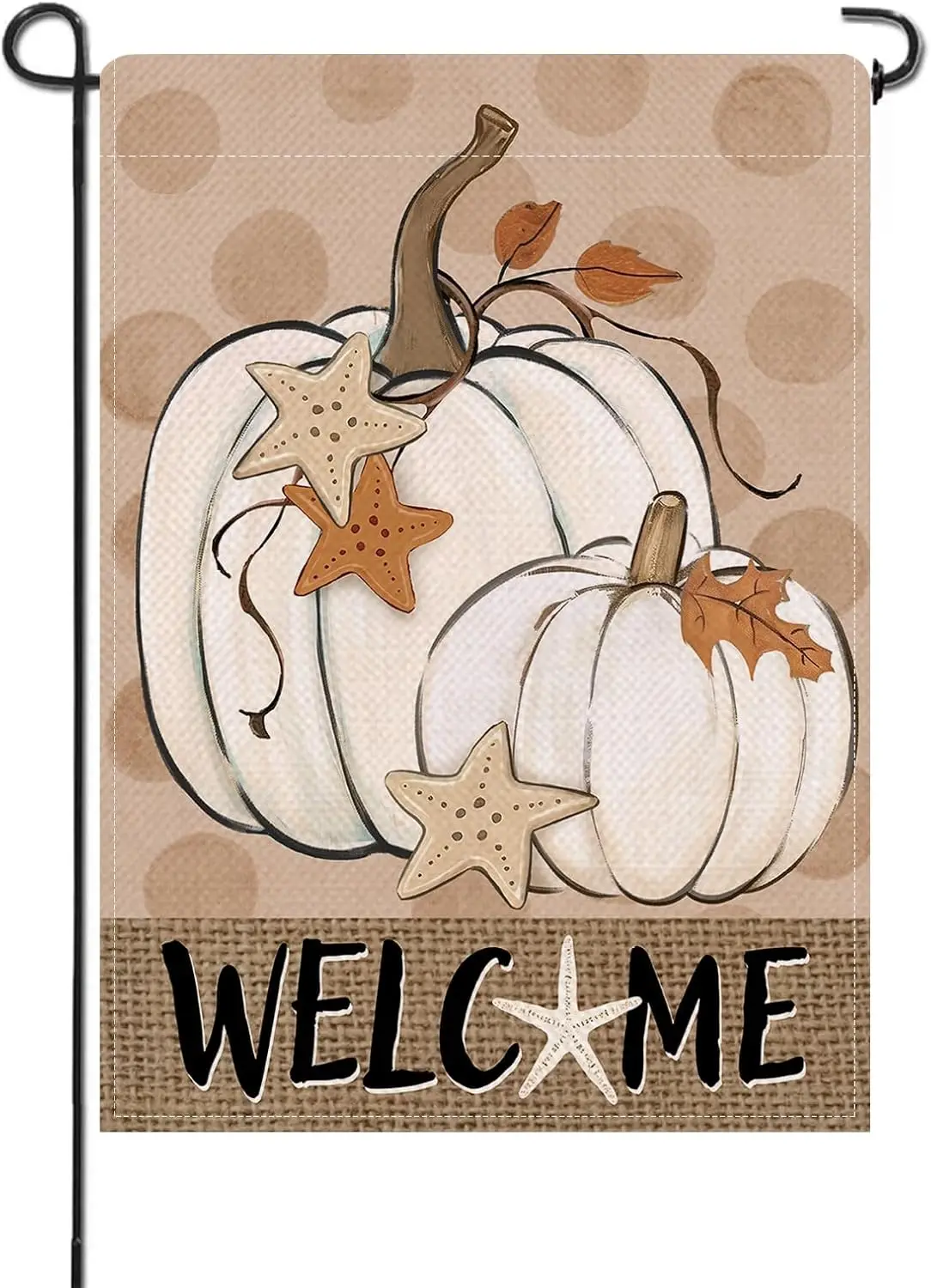 Artofy Welcome Fall White Pumpkin Small Decorative Garden Flag, Vintage Autumn Thanksgiving Beach Starfish Yard Outside Deco UUN