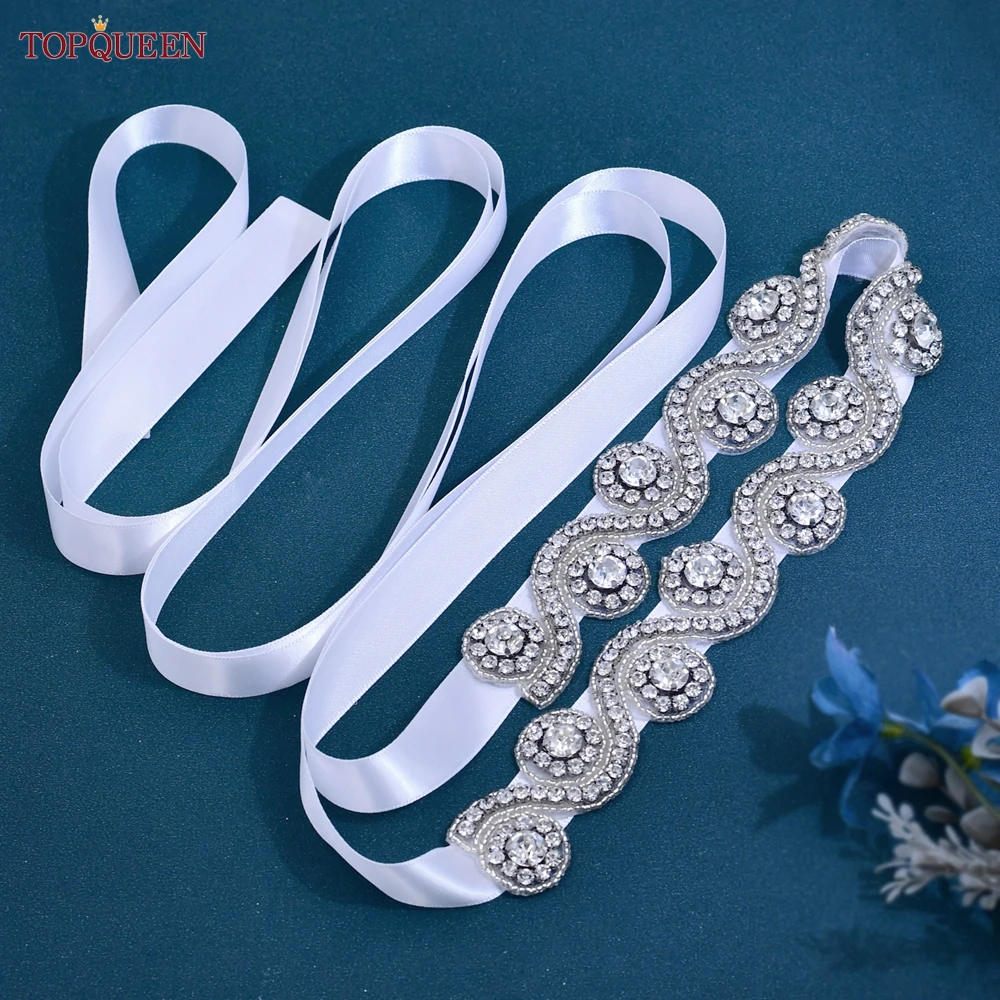 TOPQUEEN S10 Luxury Bridal Belt Silver Rhinestones Wave Style Sash Wedding Accessories Women Pary Evening Female Dress Girdles