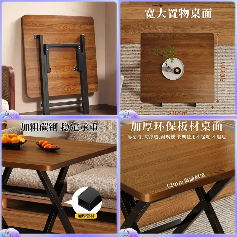 Foldable Round Dining Table Small Portable Square Desk for Household Apartment Rental House Outdoor Stall Simple Eating Table