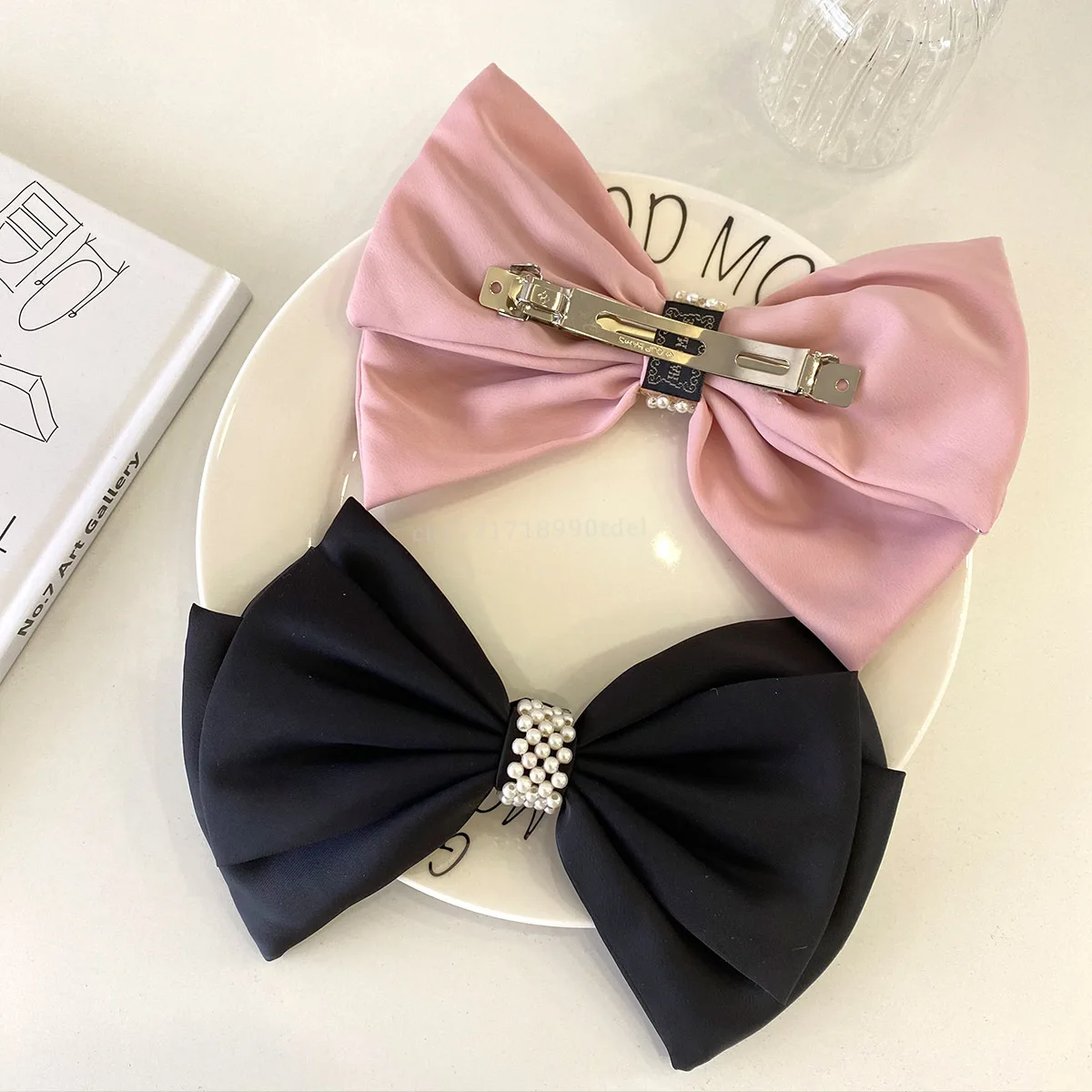 Korean Solid Color Fabric Bow Hair Clips Crystal Hair Bows Ponytail Clip Hairpin Barrettes Headwear Hair Accessories for Women