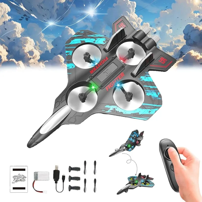 

Remote Control Airplane V17 Jet Fighter Stunt Rc Plane 360° Circling Remote Control Fighter Model Toy with LED Lights