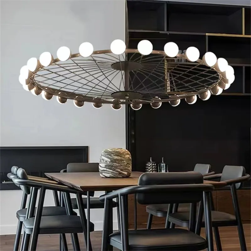 

Industrial Loft Big Chandelier For Ceiling Living Room Hall Skywheel Light Kitchen Creative Villa Round Dining Room Lamp
