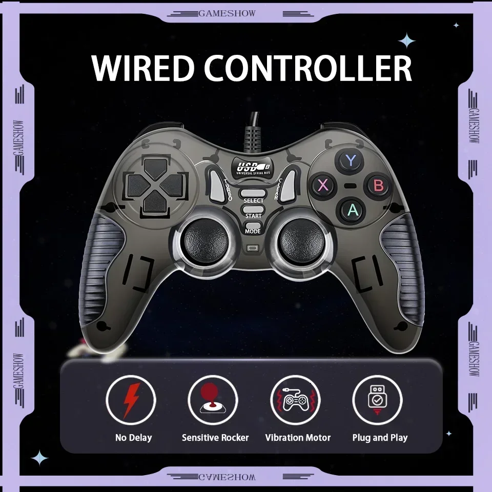 

Wired PC Game Controller USB Gaming Gamepad Game Console/TV Box/Android Dual Vibration Motor Gamepad Joystick For Sony PS3/Video