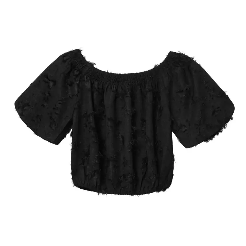 Loose Women's irt Spring 2025 New Elastic Collar Frayed Bubble Sve Top Faion European Sle ort Sve Casual Wear
