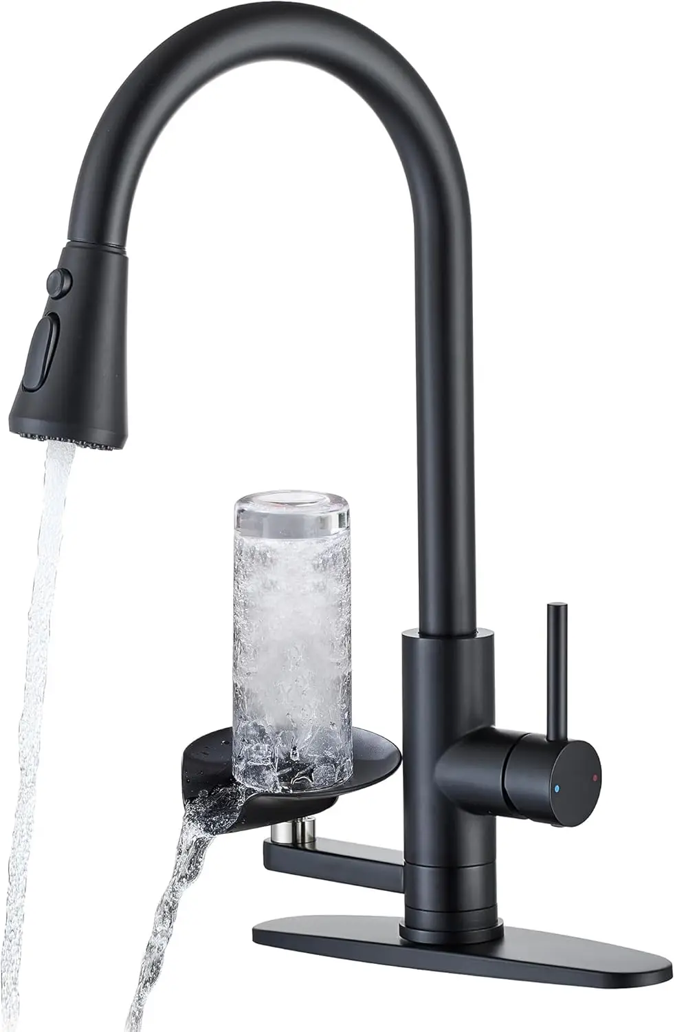 

Matte Black Pull Down Kitchen Sink Faucet with Glass Rinser, Single Handle for 1 or 3 Hole Installation