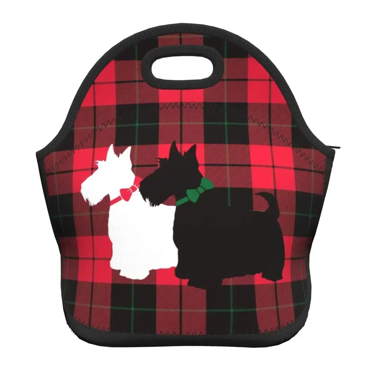 

Неопреновая изолированная сумка для обеда в клетку Scottie Dog для женщин, портативная сумка для обеда шотландского терьера, офисная работа, школьные сумки для пикника