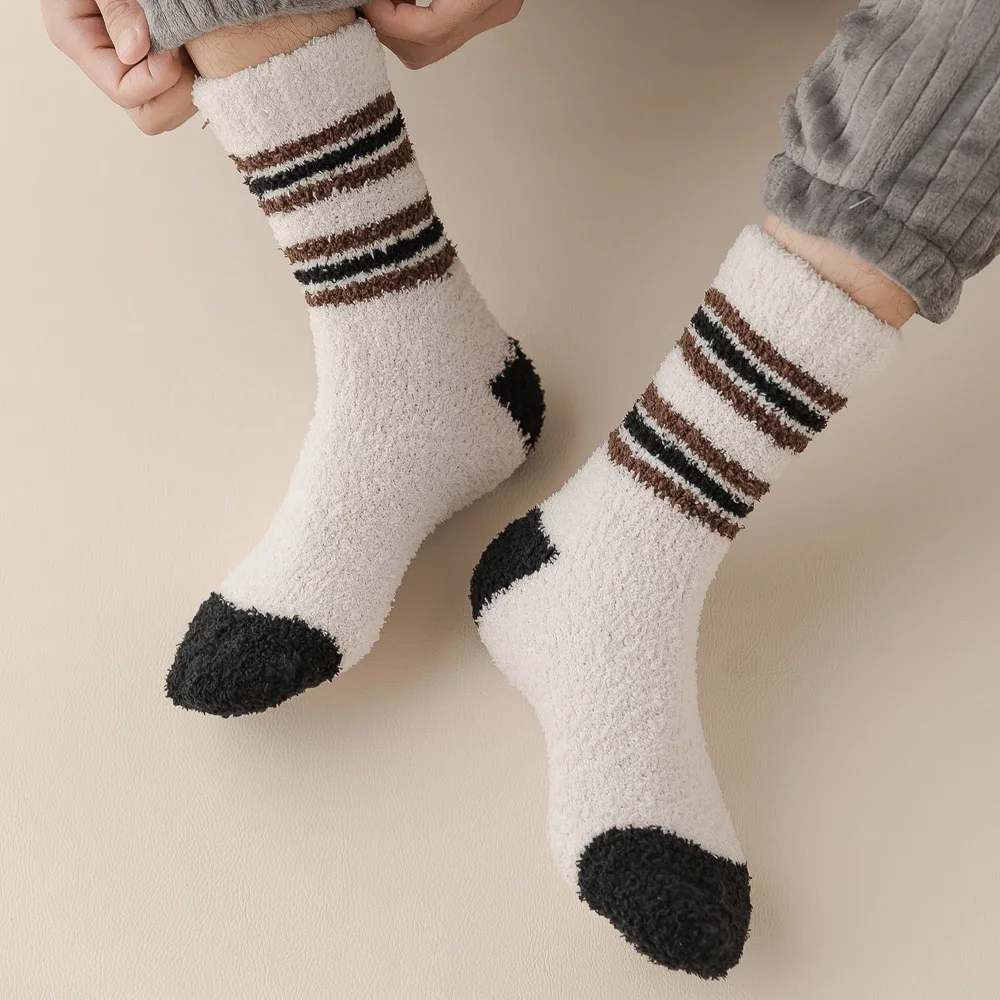 5 Pairs Coral Fleece Thick Winter Socks Men Thermal Cozy Fluffy Warm Socks Middle Tube Sleeping Floor Socks Boys