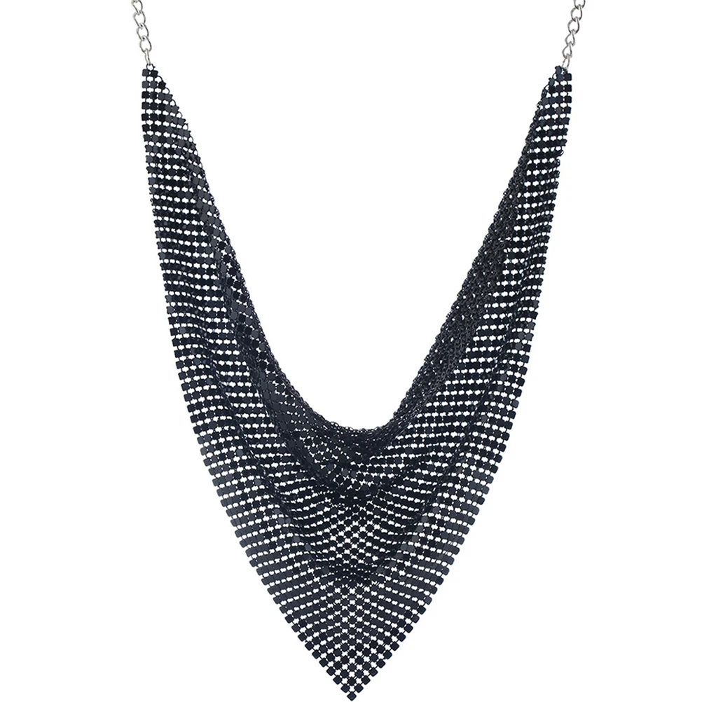 

Metallic Choker Necklace Chunky Fringe Women Jewelry Clavicle Chain Scarf Sequins Collar Bib Tassel Necklace Aluminum Cloth