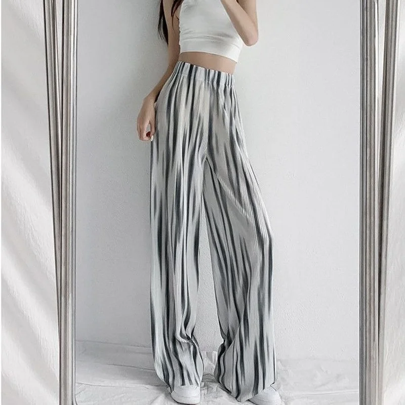 Womens Pants Fluid Clothing Long Trousers Woman High Waist Wide Leg Elastic Vintage Classic New In Aesthetic Trends 2025 90s G