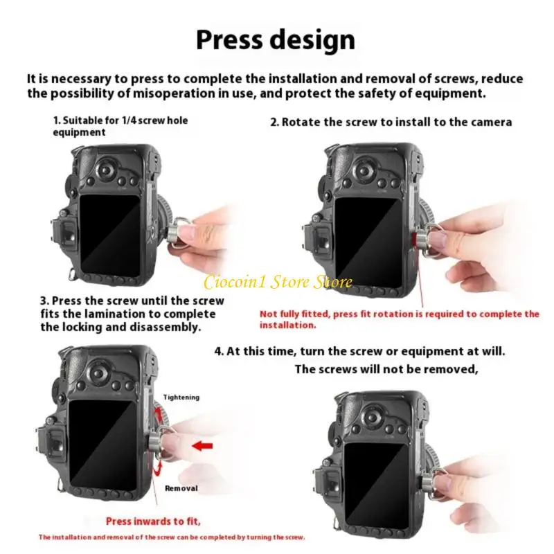 A3PC Quick Release D Rings Tripods Screw Stainless Steel 1/4" Thread Flats Head Screw