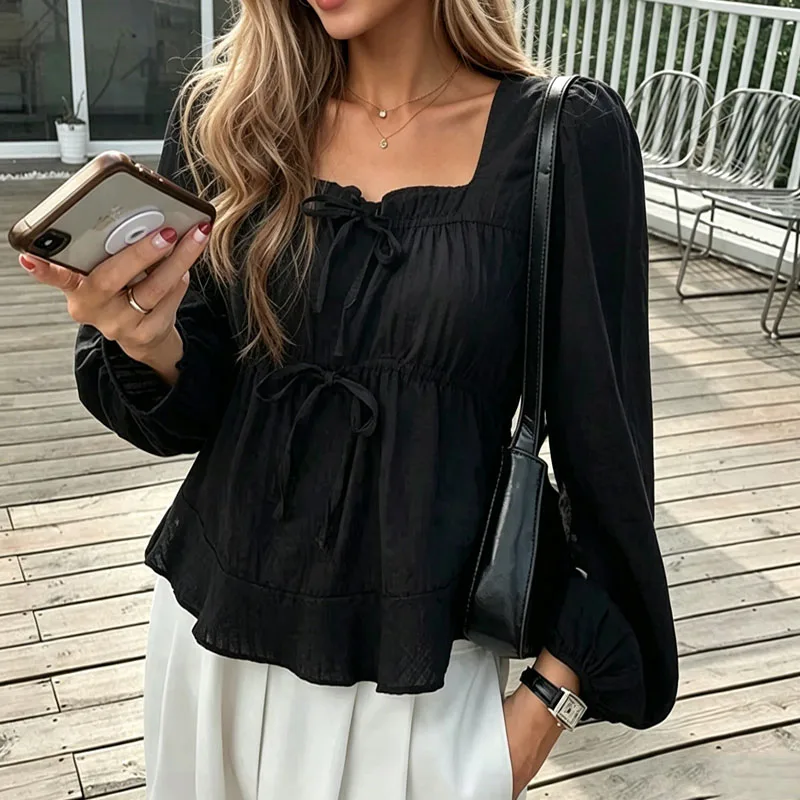 Elegant Bow Tie Lace Up Women Blouse New Long Sleeve Spring White Shirt Casual Girls Korean Women Blouses Femme Tops Soft 11700