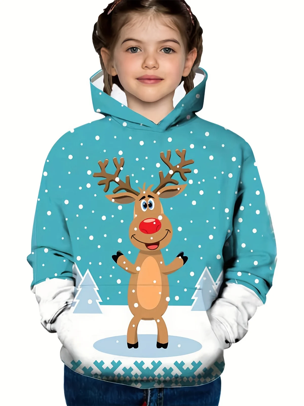 Girl Clothes Funny 3D Print Christmas Elk Hooded Sweatshirt Kids Clothes Boys Fashion Hooded Top Casual Pockets Children Clothes