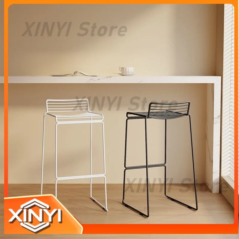 Nordic Bar Stool Modern Minimalist Backrest Iron High Stool for Bar Counter Front Desk Luxury Home Use High Chair