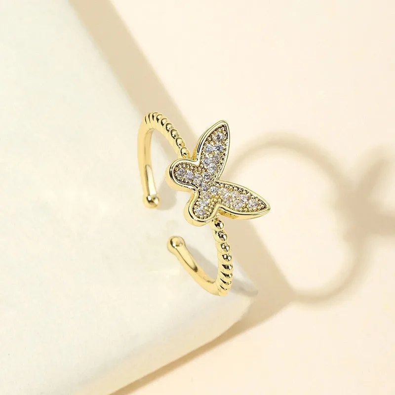 European and American Fashion New Micro-Set Cubic Zirconia Butterfly Rotating Ring for Women, Simple and Stylish, Trendy Instagr