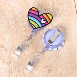 Colorful Rainbow Style Heart Retractable Nurse Badge Reel Work Card Clip ID Name Badge Holder Accessories Reel Badge Lanyard