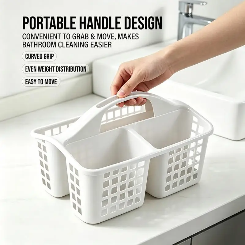 1pc Shower Storage Basket, Portable Partitioned Cleaning Supplies Storage Organizer with Handle, Suitable for Dormitory Bathroom