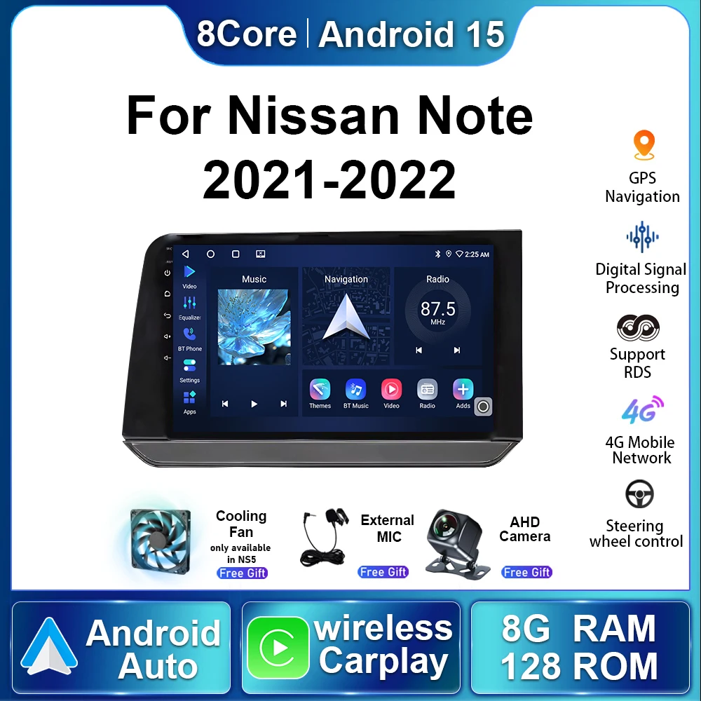 10 Inch Car Stereo Radio For Nissan Note 2022 2021 Android 15 IPS Touch Screen Carplay+Auto GPS Navigation Autoradio Head Unit