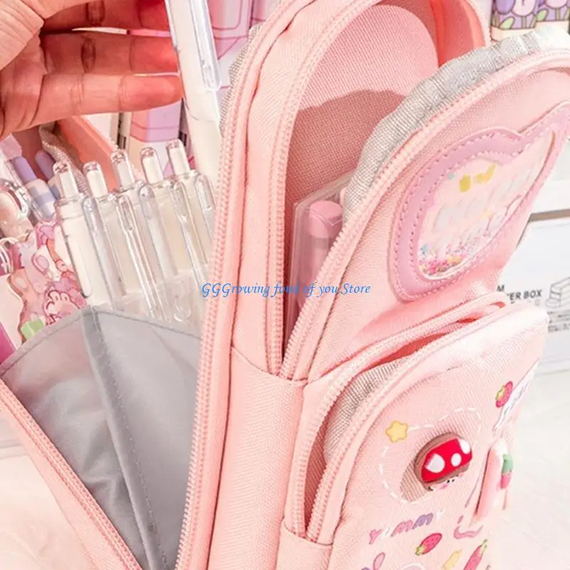 

H9EB Cartoon Pen Bag 6 Compartment Big Capacity Pencil Case Zippered Pencil Pouches