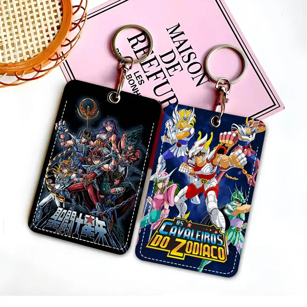 Anime Saint Seiya Card Holde Applicable To Credit Cards Bus Card Soft Leather Rectangular Keychain Protective Cover