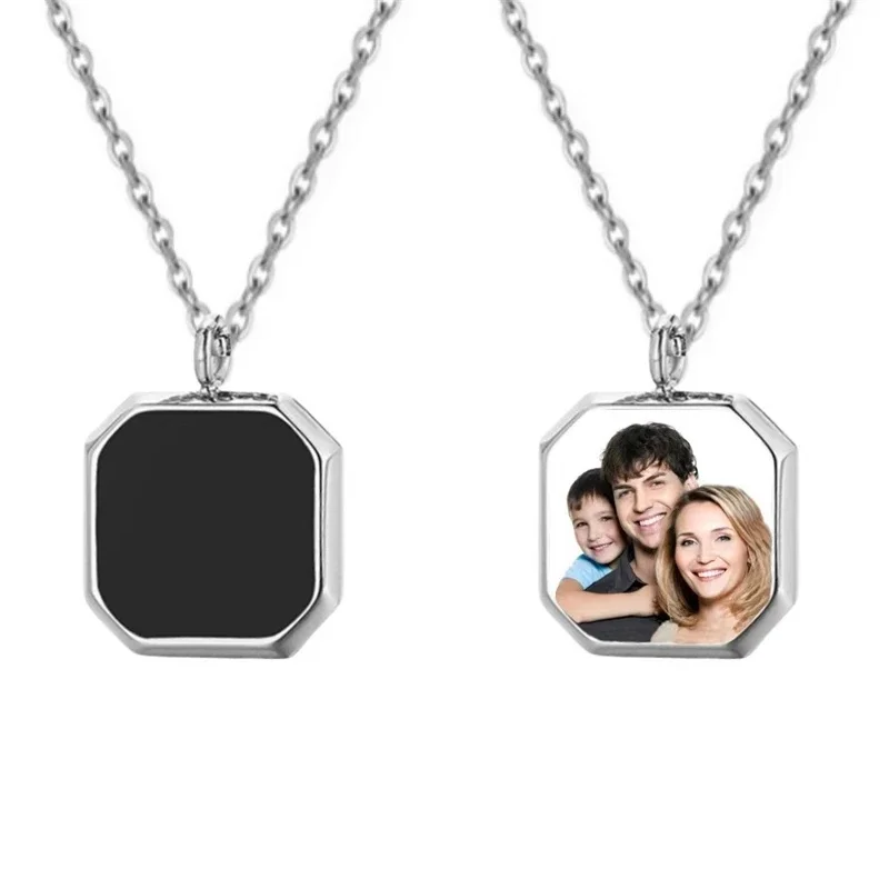 

Steel Necklace DIY Stainless Octagon Thermochromic Changing Photo Pendant Custom Heat Reveal Picture Jewelry Unisex Memorial New