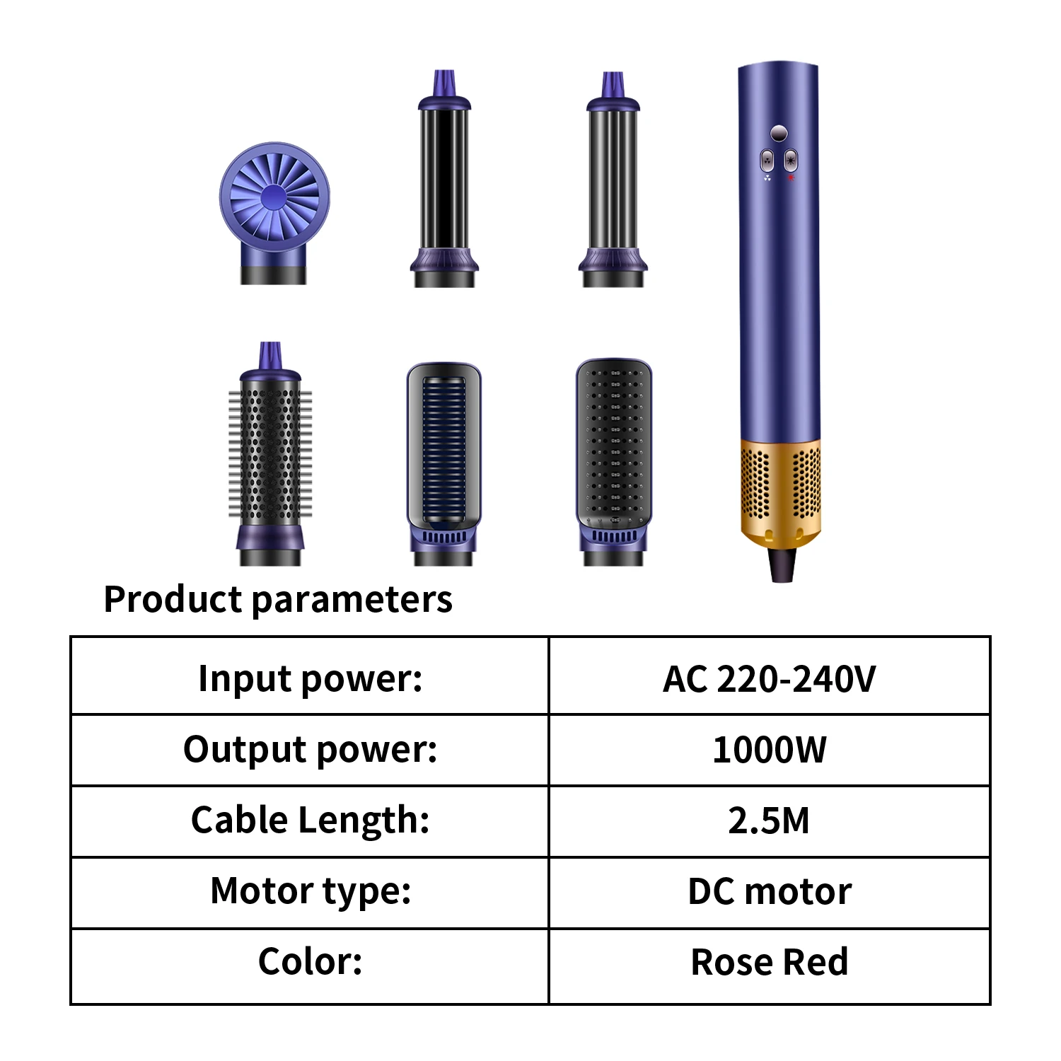 1400W 6 In 1 Aksesori Rambut Alat Pengeriting Rambut Otomatis dengan Kotak Penyimpanan Sikat Pengering Rambut Penata Penambah Volume Penghalus Rambut