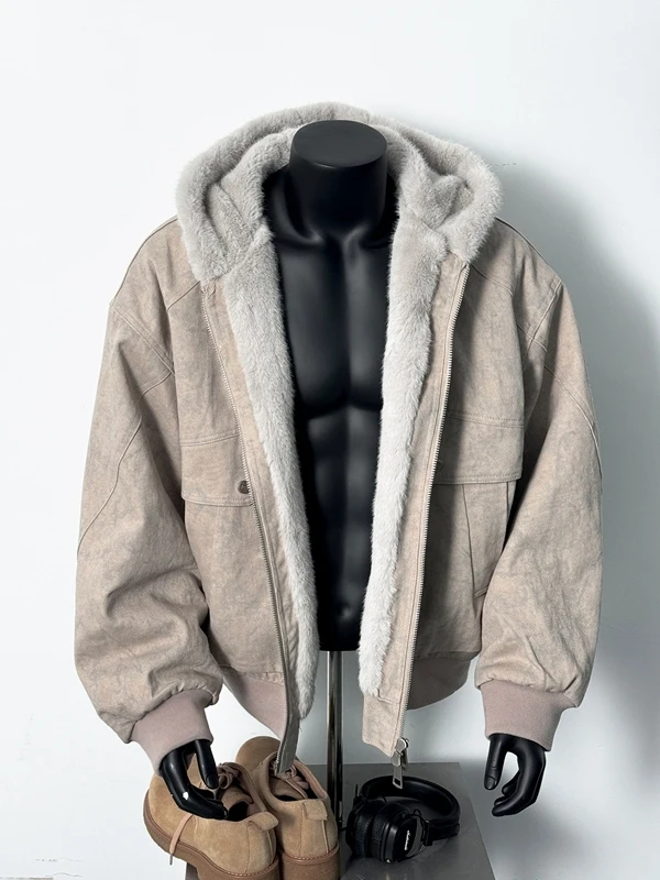 

American Retro Marble Base Jaet Cotton Coat Men's Winter High-End Feeling Hooded Cotton Inner Fce Outerwear