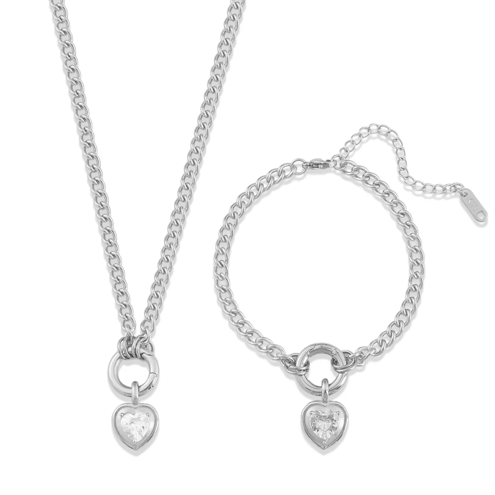 Stainless Steel Jewelry Set 18K Gold Plated Necklace Bracelet Waterproof Fashion Daily Wear Wedding Party Accessories Gift women