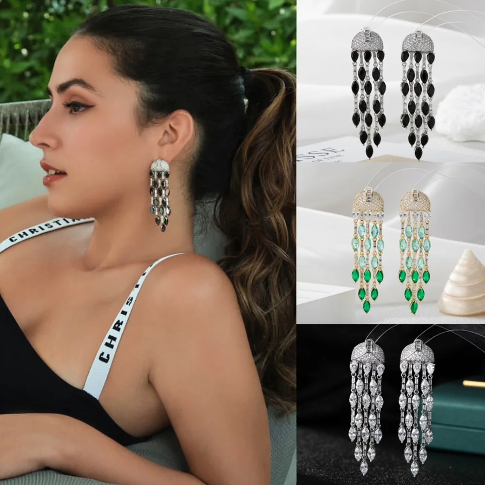 

Missvikki New Luxury Trendy Long Dangle Earrings For Women Wedding Party Bridal Girl Daily Earrings Jewelry High Quality