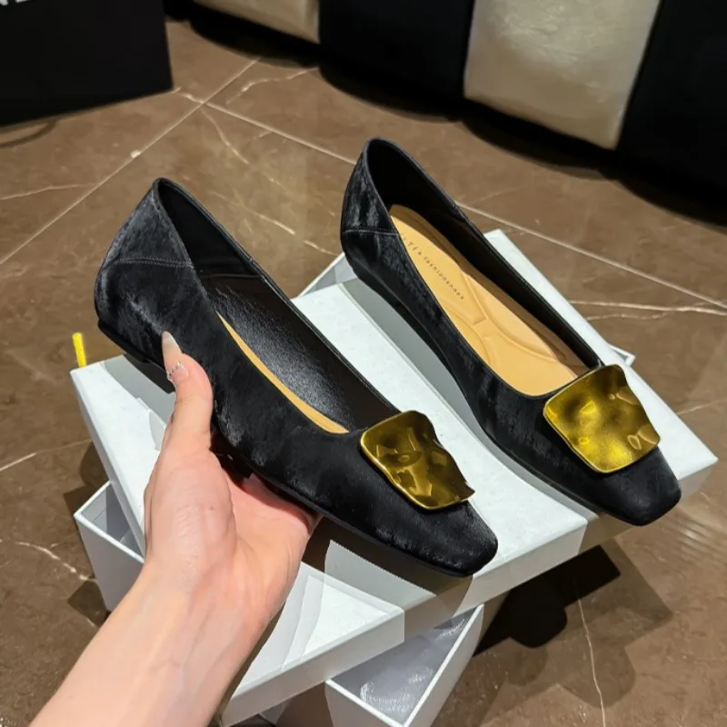 

Retro Women's Shoes Exquisite Suede Square Head Casual Shoes for Woman Elegant French Flat Shoe Designer Shoes Zapatos De Mujer