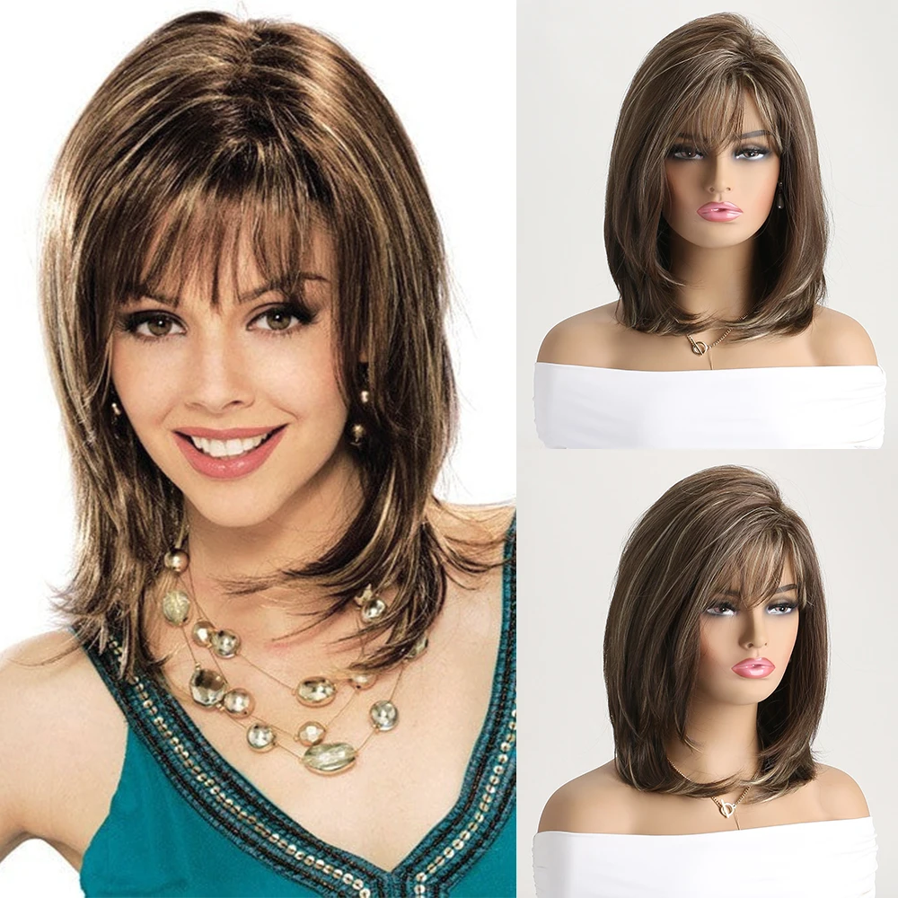 

16 inch mixed color daily party synthetic wig suitable for women to use at Christmas music festival