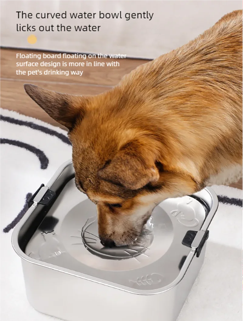 304 stainless steel dog bowl suspended bowl square floating bowl dog bowl large capacity drinking water anti knock pet bowl drin