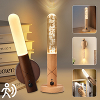 3 in1 LED Wooden Night Light Motion Sensor Wall lamp Rechargeable Cabinet Light Room Decor Wall Mount Automatic Induction Light