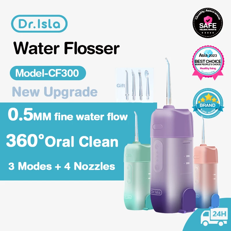 Dr.isla Oral Irrigator USB Portable Electric Water Flosser Teeth Cleaner Dental Air Flosser 200ML Rechargeable Oral Irrigator