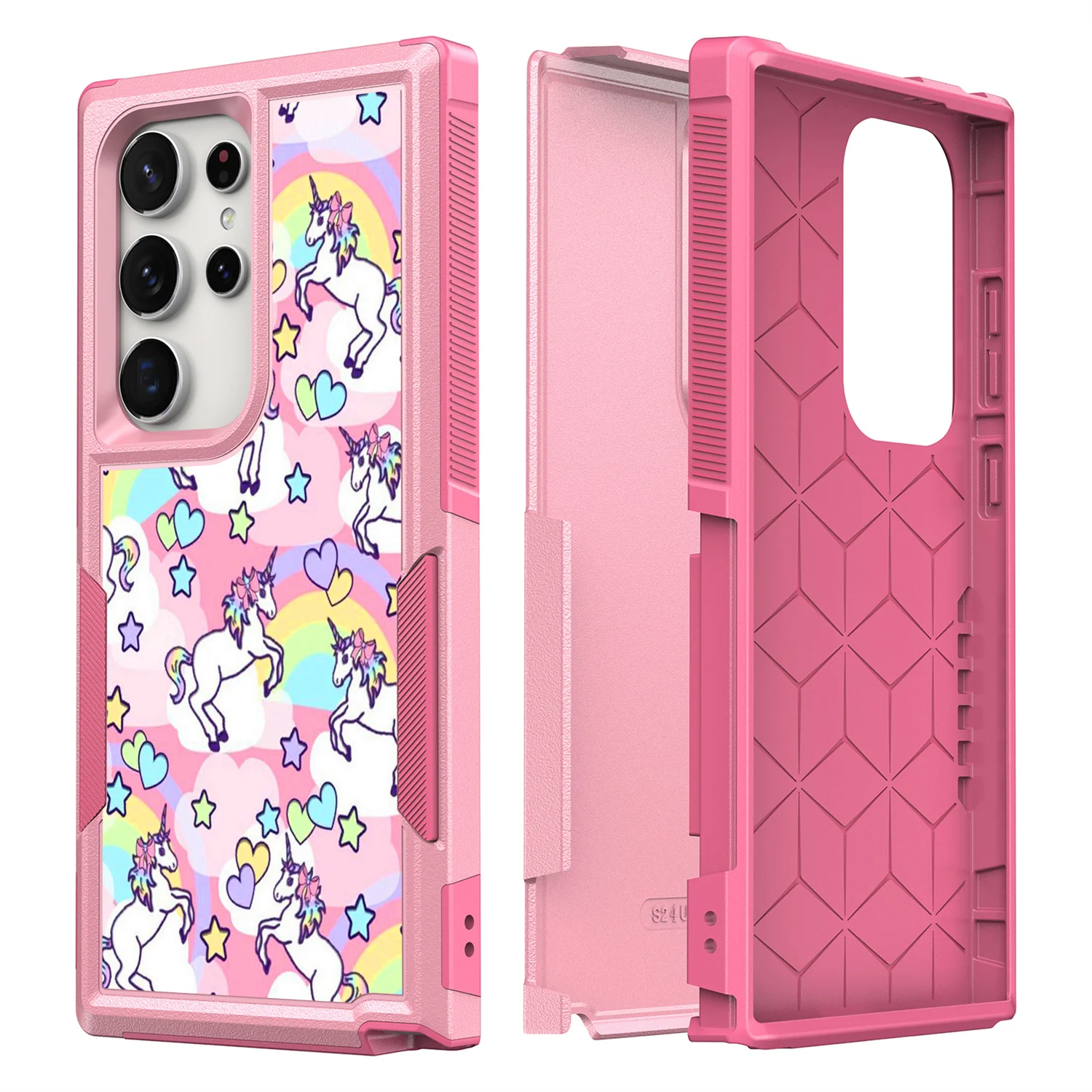 Cartoon cute Unicorn Case For Samsung Galaxy S24 Ultra plus A15 Dual Layer Shockproof Protective Cover
