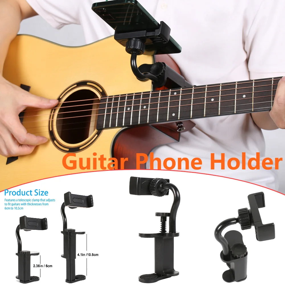 Guitar Stand Holder Hands-Free Thick Guitar Cellphone Mount Multi-Purpose Guitar Camera Clamp for Microphones Stand/Smartphones