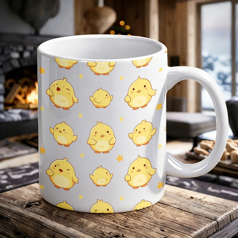

1pcs Chibi-style little yellow chick fully printed ceramic cup, coffee cup, milk cup,office tea cup, drinking cup, does not fade