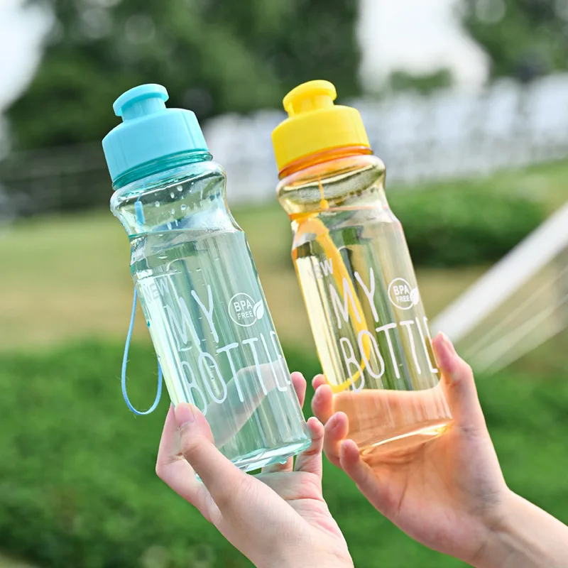 Men's and Women's Outdoor Flip-Top Plastic Sports Water Bottle Student Pull-String Curved Plastic Cup Outdoor On-the-Go Cup