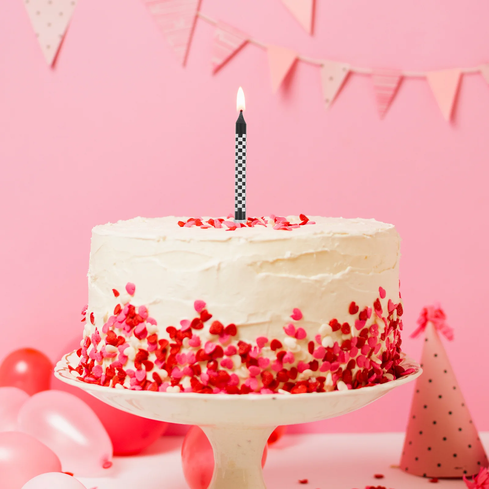 

12pcs Festive Black Checkered Birthday Cake Candles Safe Paraffin for Wedding Party Baby Shower Celebration Baking Decor