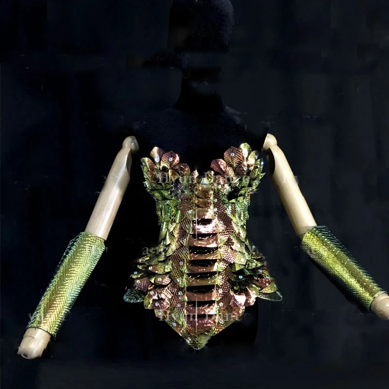 미래 기술 패션 골드 인어 코스프레 파티 의상 가수 바 나이트클럽 고고 걸 댄스 의상 반짝이는 카니발 스커트