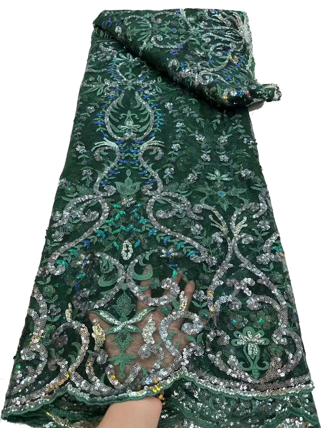 

2023 beautiful pattern sequin tulle lace fabric, good price, high-end party evening dress/5yards