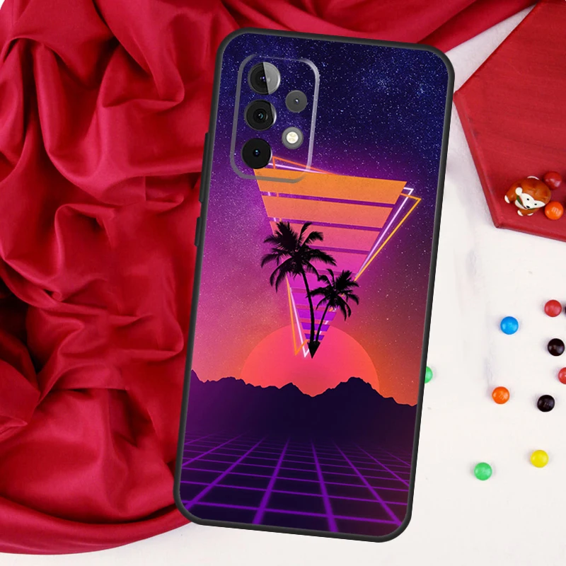 80s Retrowave النيون شجرة النخيل لسامسونج غالاكسي A56 A36 A26 A16 A05 A06 A22 A32 A52 A54 A34 A14 A55 A15 A53 A33 A35 حالة