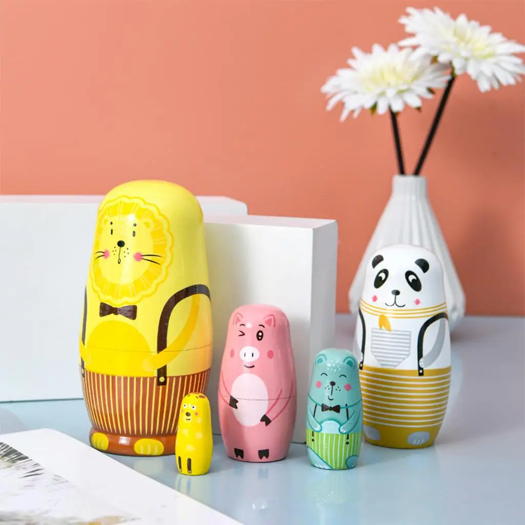 5 pçs bonecas de nidificação artesanal matryoshka bonecas de madeira n bonecas para ornamentos crianças presentes presente de natal