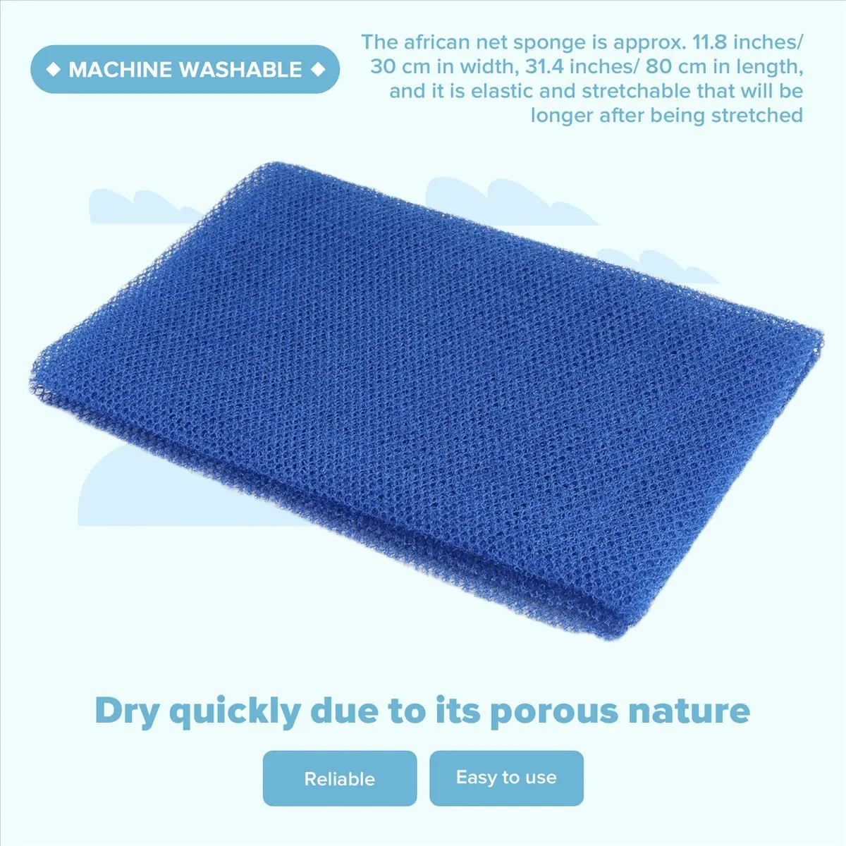 ABCDNew 3 Pieces African Net Long Net Exfoliating Shower Body Scrubber Back Scrubber Skin Smoother