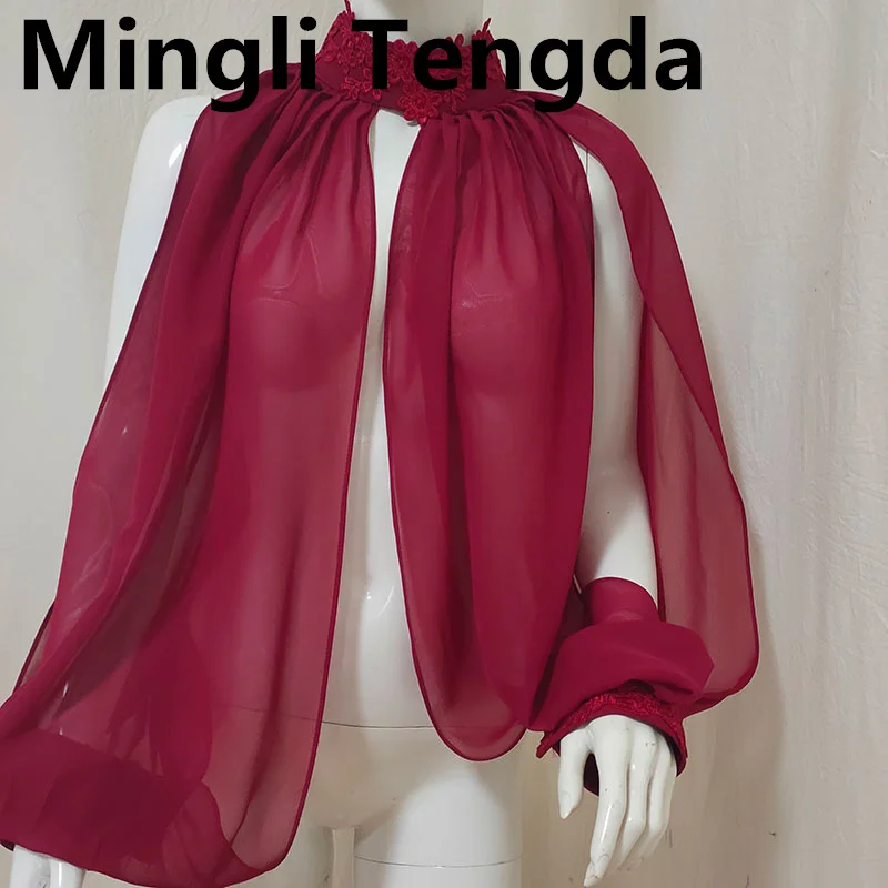 Mingli Tengda Chiffon collo alto scialle mantelle Custom Made Bolero Casamento accessori da sposa Jaket donna maniche lunghe shtappeti