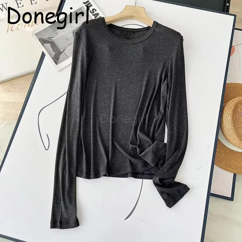 Donegirl Women Autumn 2024 New Women Long Sleeve Round Neck Solid Knitted Sweater Simple Slim Basic Versatile Female Tops Chic