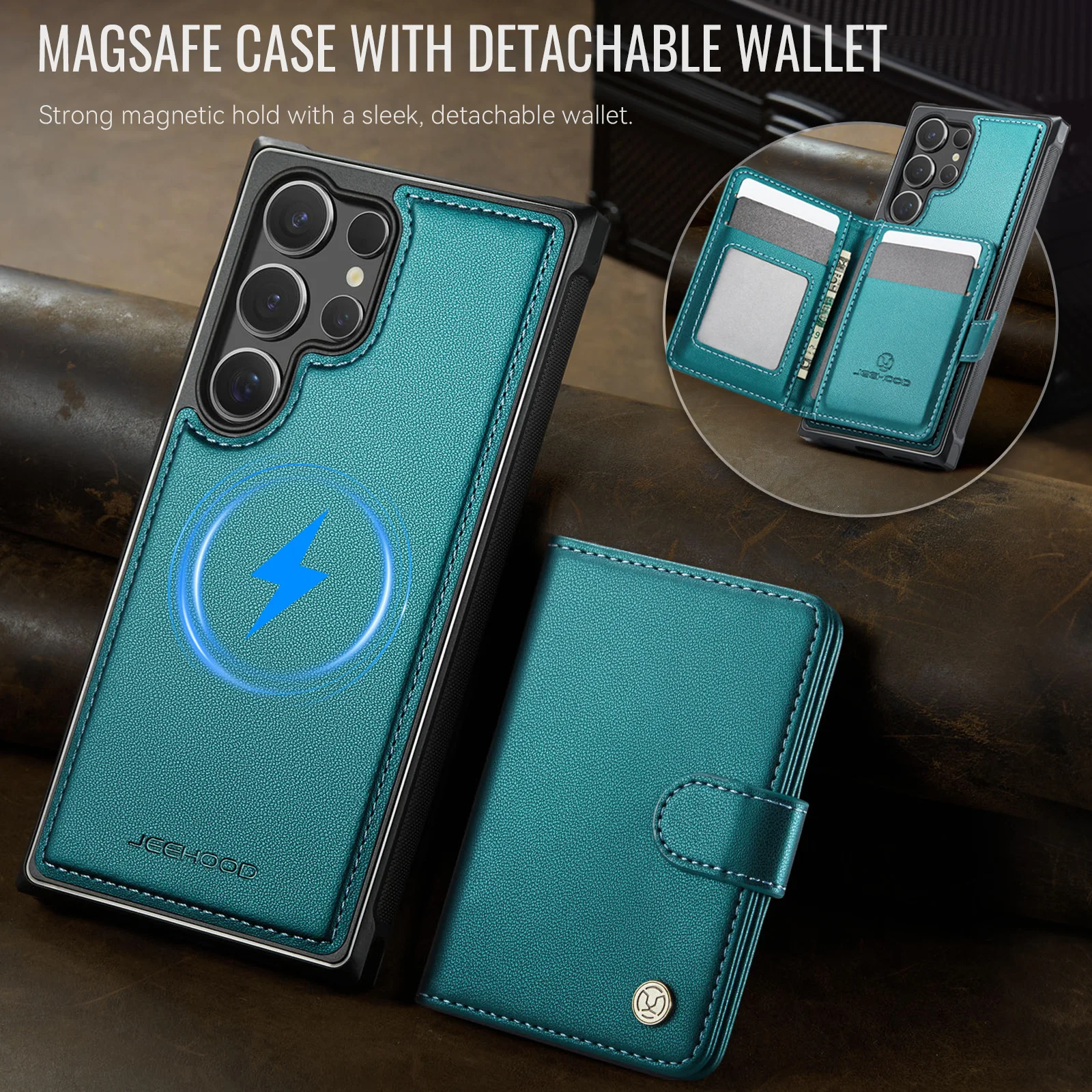 

JEEHOOD-J09 Wallet Case for Samsung Galaxy S26 S25 S24 S23 S22 S21 FE S20 Ultra Plus Luxury 2 in 1 Leather Card Holder Cover New