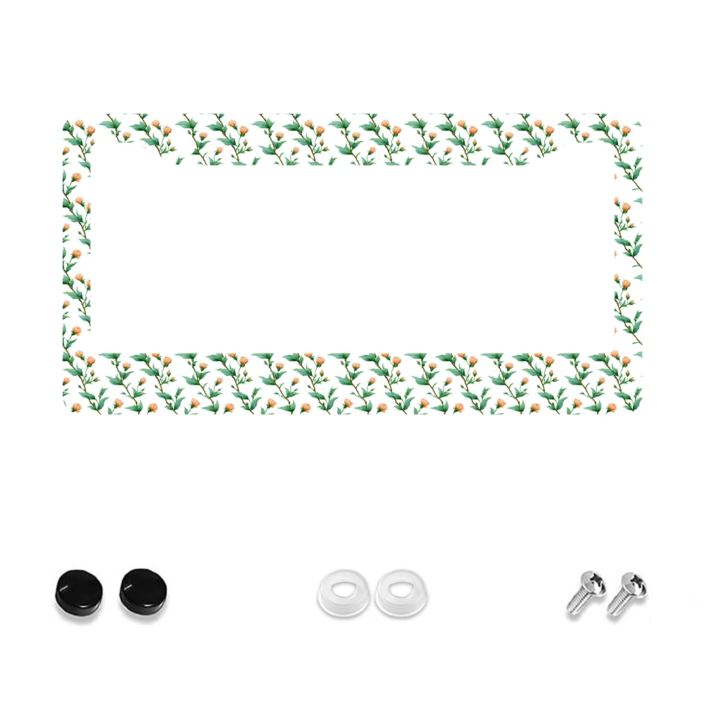 

1pc Vintage Green and Orange Floral Pattern 2 Hole License Plate Frame, Aluminum Material, 6x12 Inches with Screw Kit, Retro Ca
