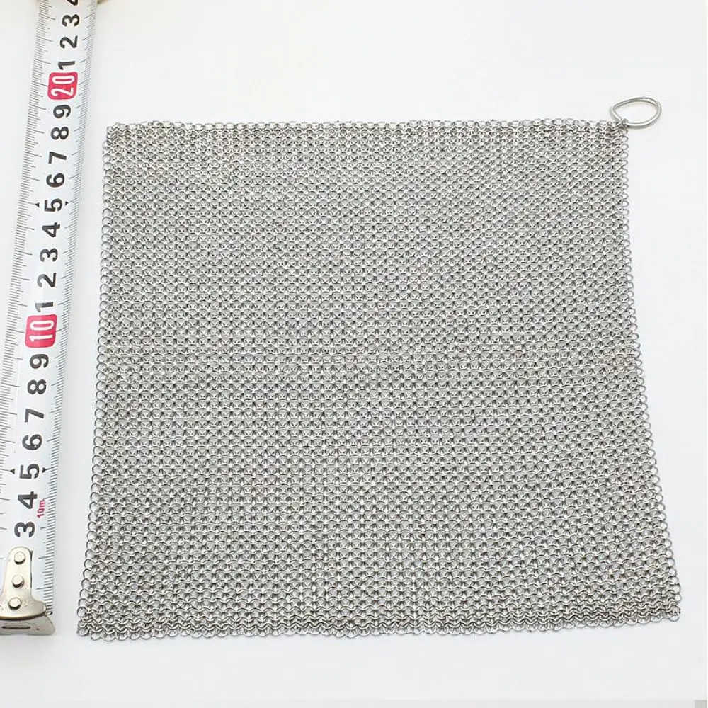 Heavy Duty Chainmail Scrubber For Cast Iron Skillet Stainless Steel Metal Mesh Cleaning Pad Kitchen Cookware Pot Brush