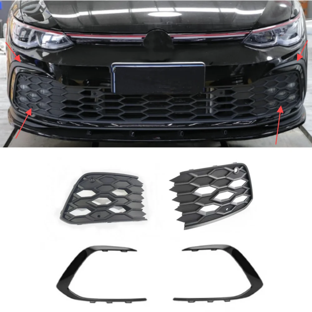 For 2021-2022 Volkswagen Golf 8 MK8 GTI front bumper fog light frame grille fog lampshade decorative strip matte black surface